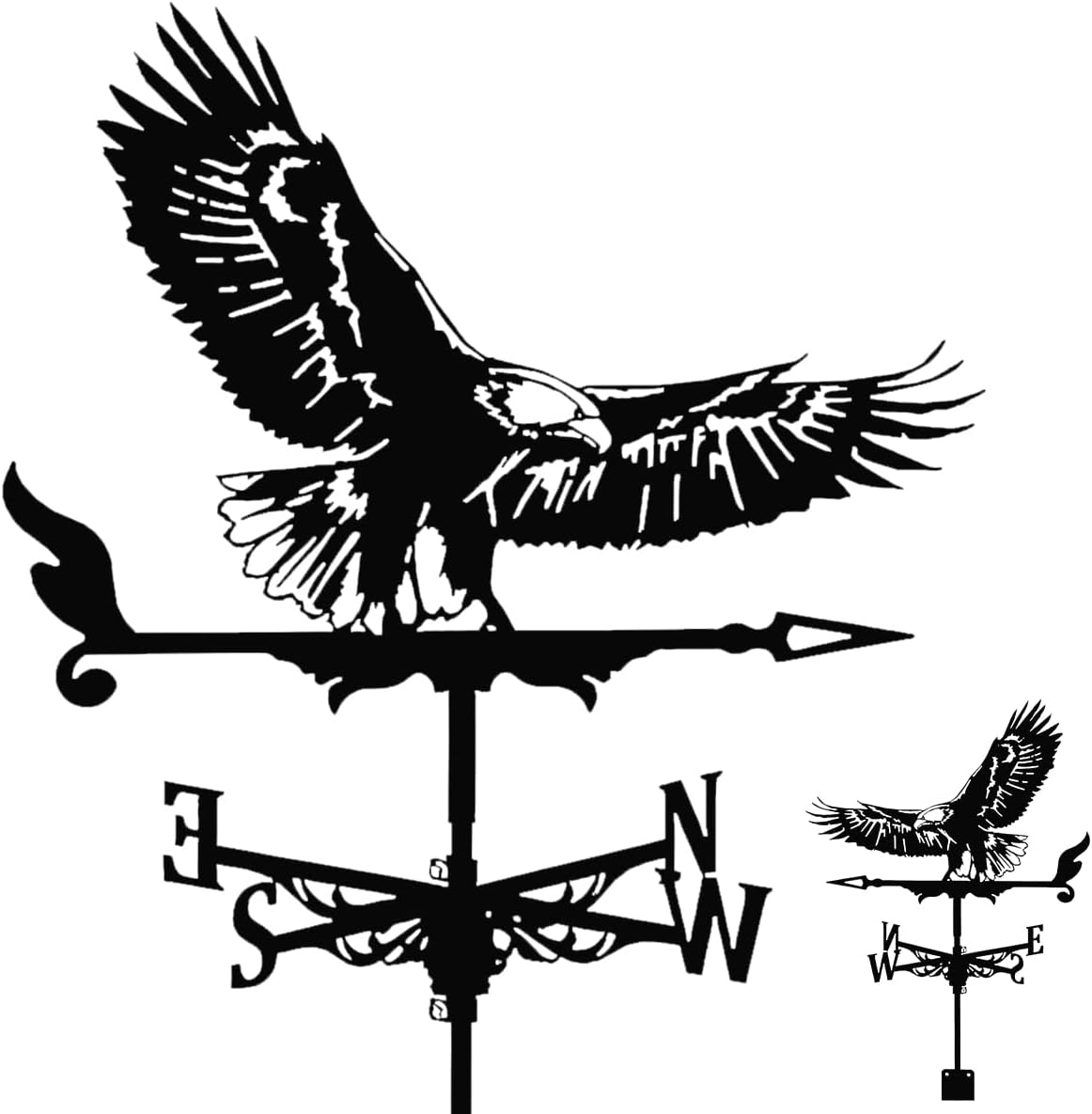 Weathervanes - Txkrhwa Weather Vane Metal Weather Resistant Wind Direction Indicator Retro Creative Roof Weathercock Roof Decoration Accessories for Outdoor Garden Yard Patio Farm(Flying eagle)