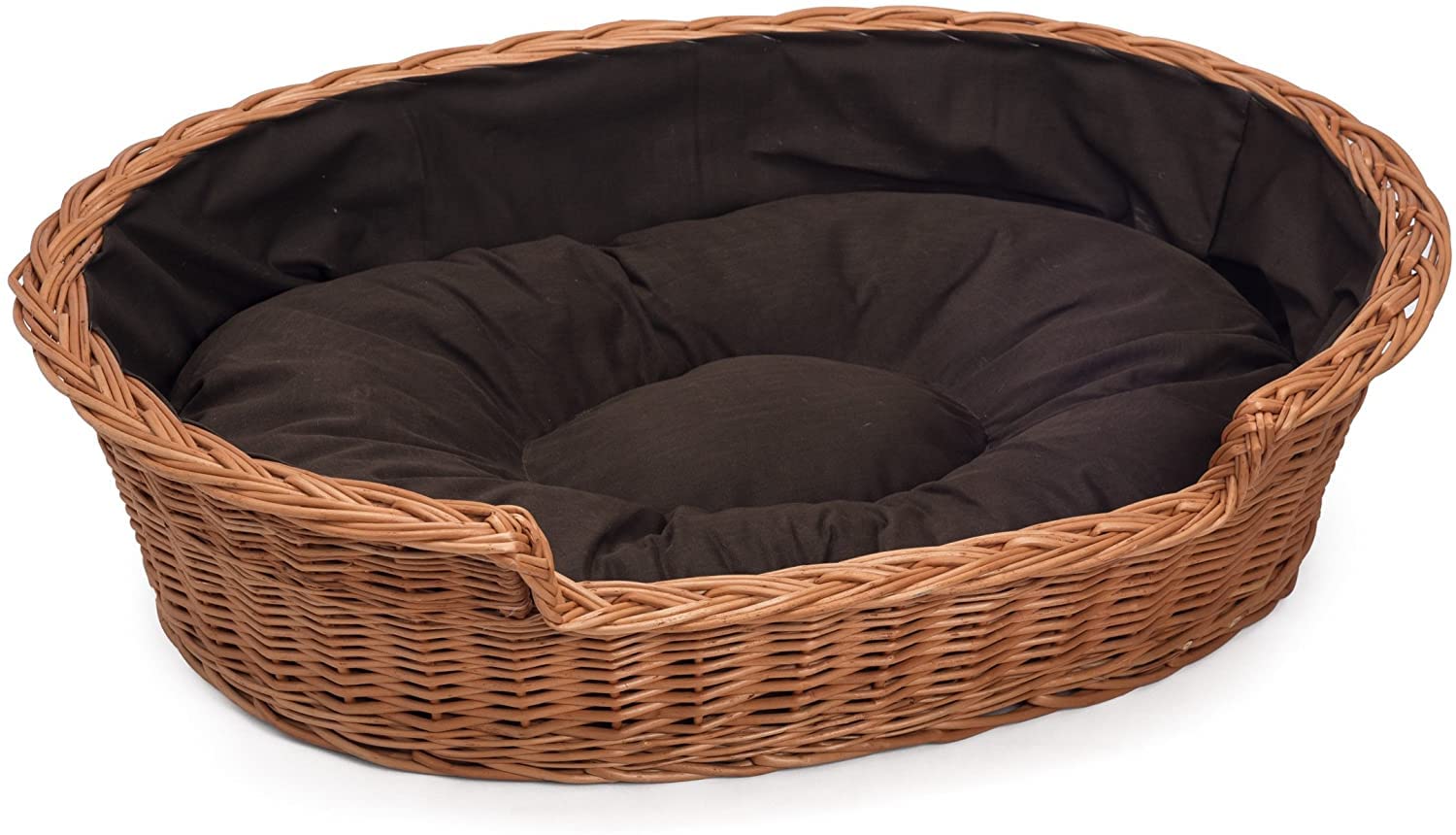 Prestige Wicker Wicker Dog Bed Basket with Cushion, Medium, Dark
