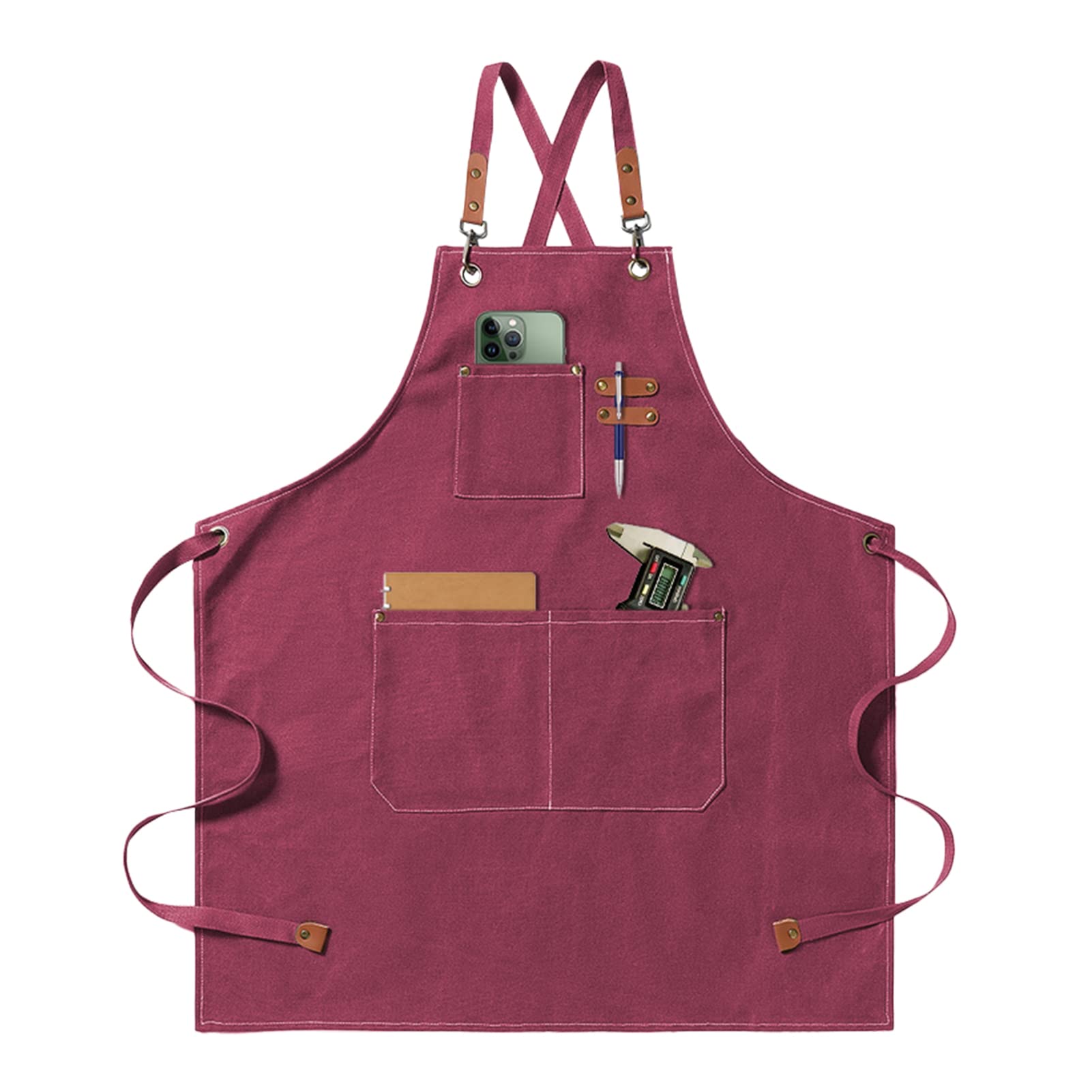 jiuzcare Mens Apron Cross Back Work Apron with Pockets BBQ Apron for Men Heavy Duty Chef Cooking Apron (Adjustable Comfortable Barista Barber) Pink