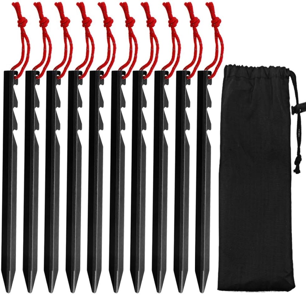 GiBot Camping Tent Pegs Stakes, Set of 10 Ultralight Heavy Duty Aluminum Alloy Tent Stakes Pegs Nails