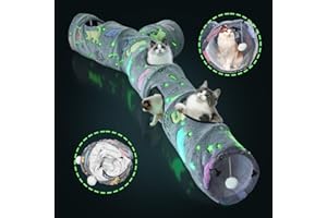 GRETMIX Cat Tunnels for Indoor Cats, Self-Luminous Cat Tunnel with Plush Ball, 3 Way Kitten Tunnel Collapsible, Cat Play Tunn