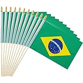 Ckexin 25Pack Small Brazil Flag Handheld Mini Brazilian Flag on Stick 5x8 Inch