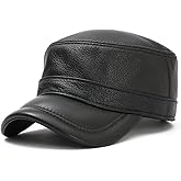 Men Lambskin Leather Cadet Army Caps Military Caps Flat Top Cap