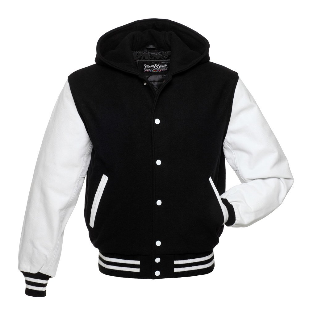 Buy Stewart & Strauss H3015XL Hoodie Black Wool White Leather Varsity