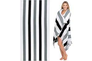 cabanana Large Oversized Beach Towel - Microfiber Sand Free 35 x 70 Inch Quick Dry Lightweight Pool Towel for Adults, Thin Striped Swim Towel (Black)
