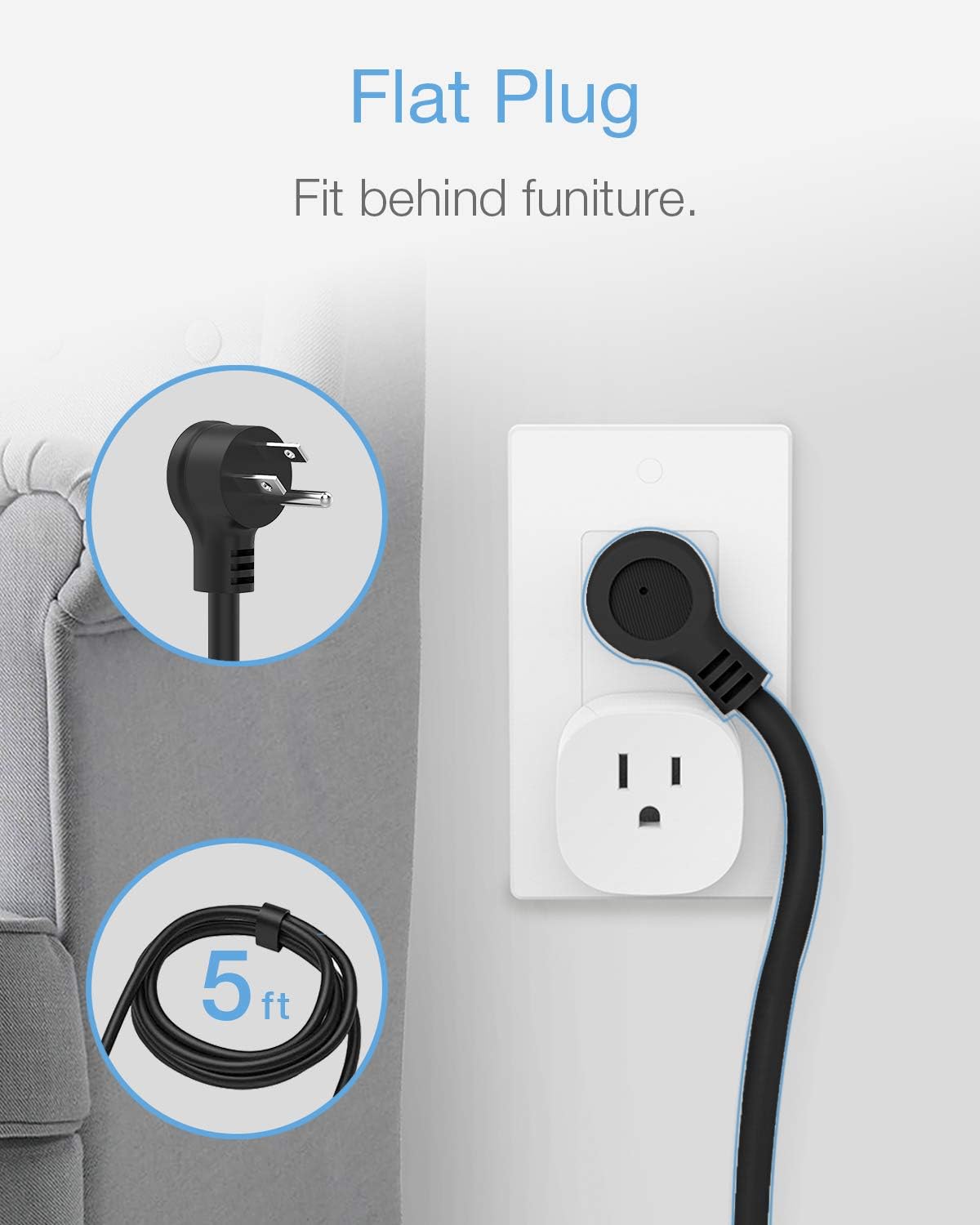 Power Strip with 3 USB 3 Outlet, Desktop Charging Station 5 ft Flat Plug Extension Cord for Cruise Ship, Dorm Room Multi Plug Extender - Black: Electronics