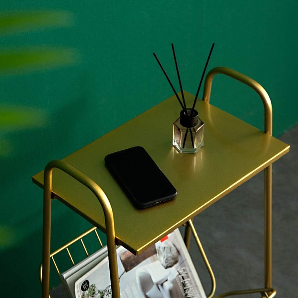 Tiita Gold Metal Side Table Two-Tier End-Table Magazine Storage Accent Table for Sofa, Bedroom,Living Room(Gold): Kitchen & Dining
