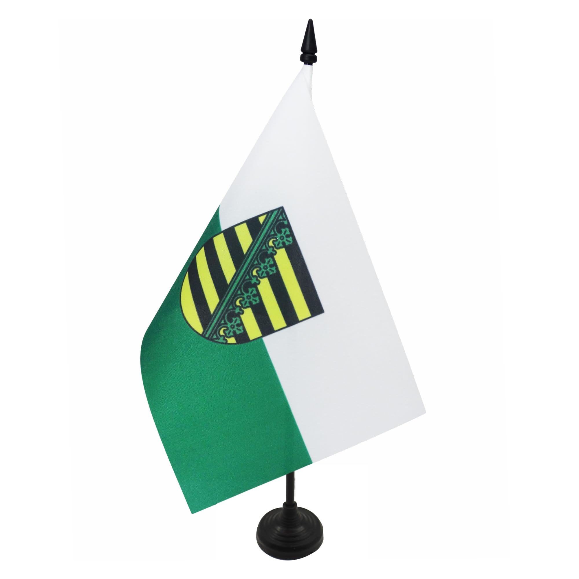AZ FLAG Saxony Table Flag 5'' x 8'' - German region of Saxony Office Decoration 100% Polyester 21 x 14 cm - Mini Desk Flag with Pole and Black Plastic Base