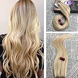 Moresoo 18 inch 20pcs/50g Two-tone Colored Hair Bleach Blonde(Color 613) Highlighted with Honey Blonde 100% Remy Human Hair PU Tape In Hair Extensions