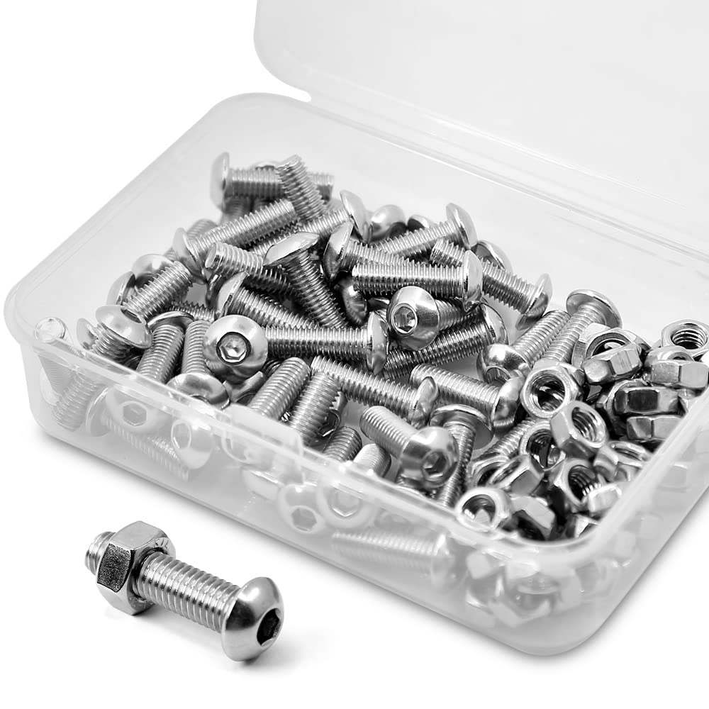 (50 sets) M5-0.8 x 10 mm Hex Socket Screws and Nuts Set 304 Stainless Steel 18-8 Round Head Screws — image 1