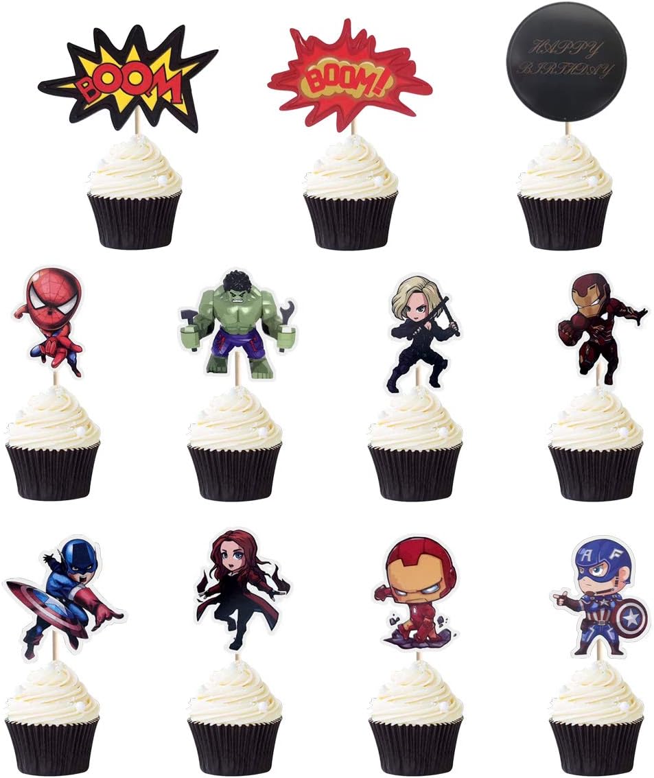 Cake Cupcake Toppers Happy Birthday Banner For Kids Birthday Party Decoration Superhero Avengers Party Supplies 12 Latex Balloons Party Supplies Toys Games
