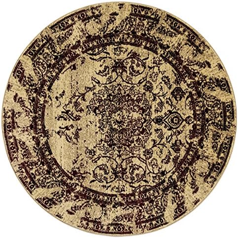 GAD Great American Distributors 5' Round Beautifully Designed Vintage Distressed Look Fashion Forward Pattern Red Area Rug