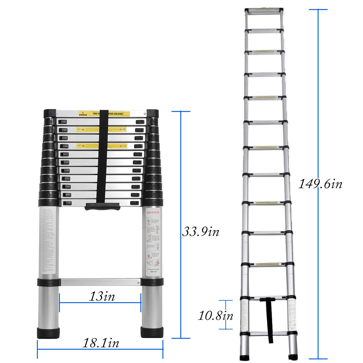 Ladders Soges 12.5ft Aluminum Telescopic Extension Ladder,12 Steps