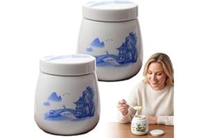 2Pcs Coddled Egg Cups, Egg Coddlers Sets with Lids, Vintage Ceramic Soft Boiled E-gg Cooker,220ml Porcelain Tableware Breakfa