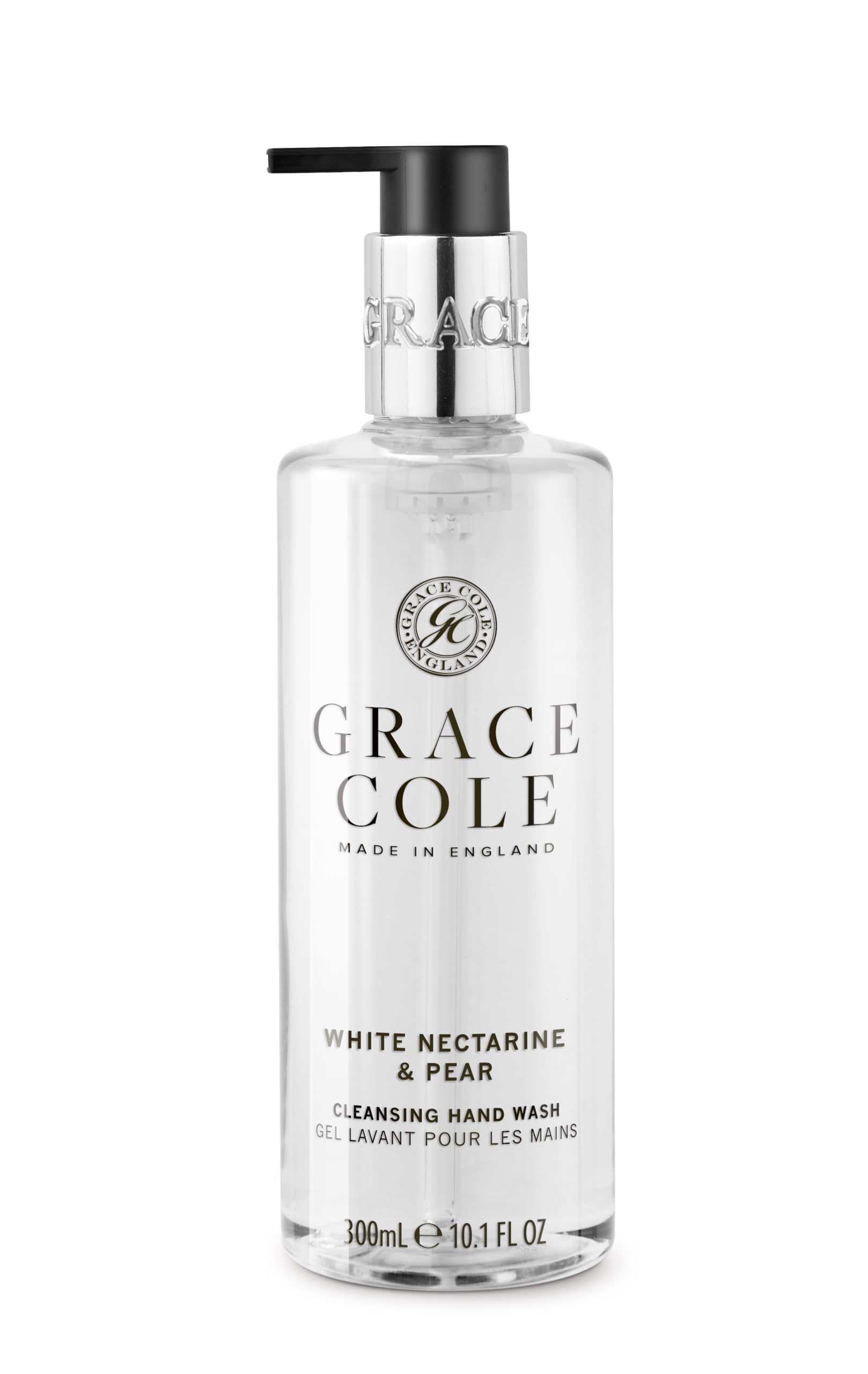 Grace Cole White Nectarine & Pear Hand Wash 300ml - Moisturising Liquid Soap Essential Oils - Vegan and Cruelty Free, No SLS or Parabens - Made In England