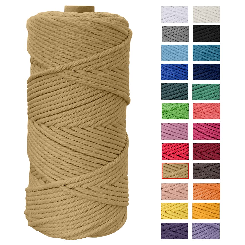 Macrame Cord 4mm x 109 Yards, JeogYong Thick Natural Cotton Cord Yarn Thread, 4-Strand Twisted Spool Twine String Cotton Rope for DIY Crafts, Wall Hangings, Plant Hangers, Home Decorations (Coffee) — image 1