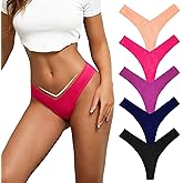 chahoo Thongs for Women Pack Sexy, Breathable Womens Underwear Cotton Seamless Cheeky Panties High Waisted Thong 5 Pack S-XL