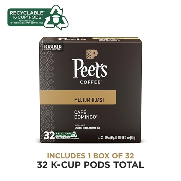 PEET’S COFFEE, MEDIUM ROAST KEURIG K-CUP PODS – CAFÉ DOMINGO 32 COUNT (1 BOX OF 32 K-CUP PODS)