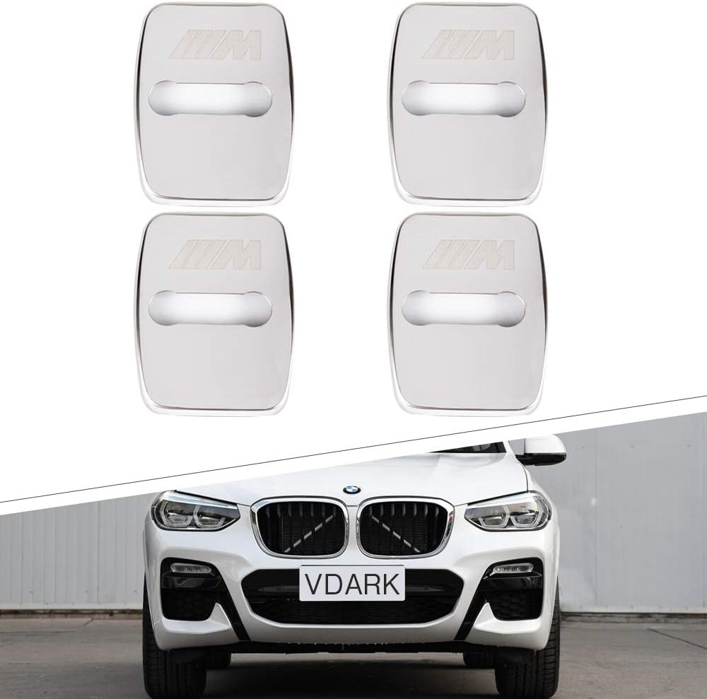 VDARK Compatible Door Latch Lock Covers for BMW Accessories Parts 3 5 7 X3 X5 X6 Series E90 F10 E83 E70 E71 Car Interior Buckle Caps Emblem Logo Decal Stickers Decorations 4pcs (Sliver, A)