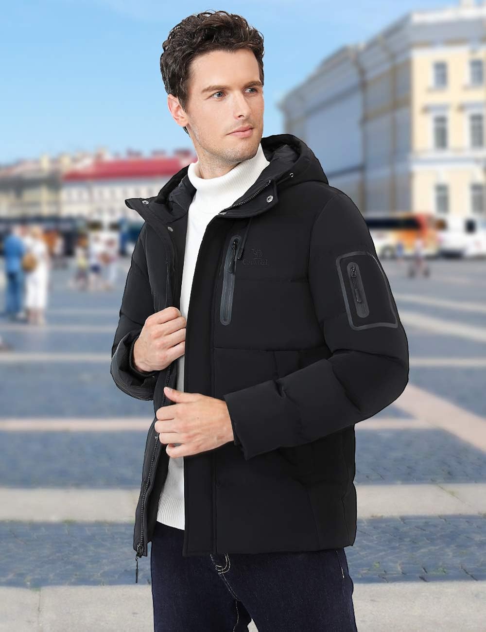 CAMEL Men Puffer Jacket with Hooded Parkas Thicken Padded Jacket Windproof Outdoor for Winter Coat: Clothing