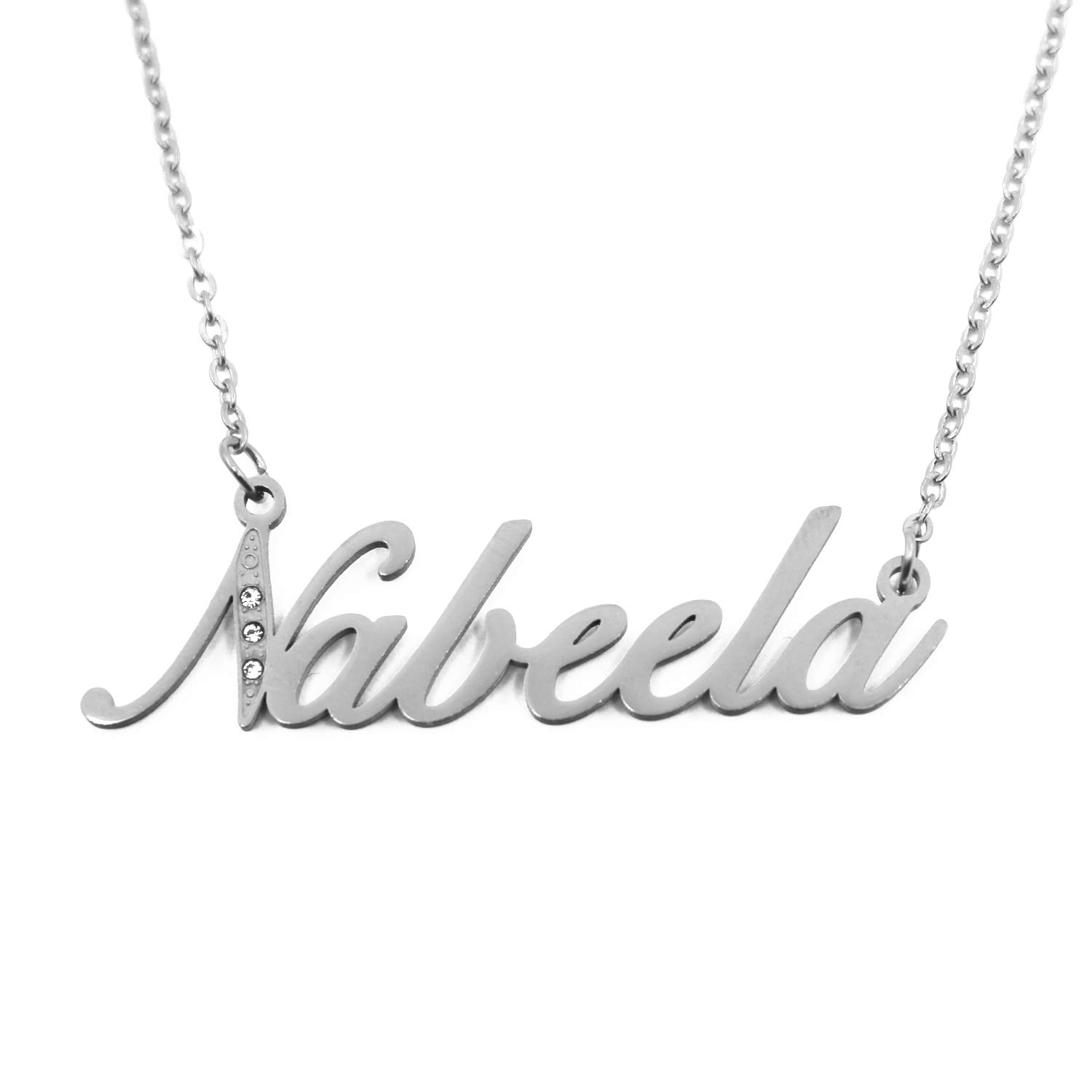 Kigu Nabeela Name Necklace Personalised Italic Silver Tone, Custom Dainty Name Pendants, Jewellery for Ladies, Girlfriend, Mother, Sister, Friends