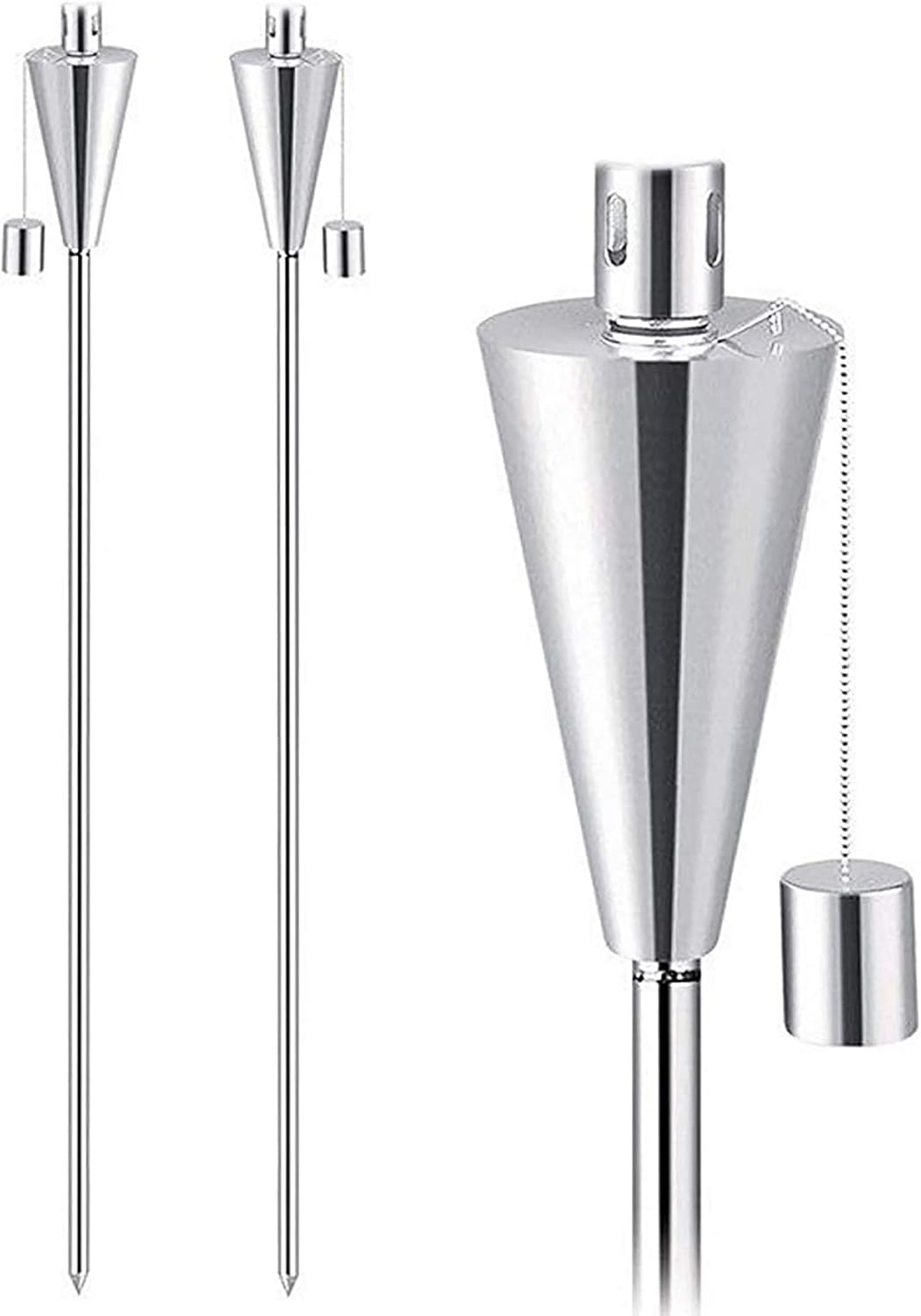 2 Fackeln Gartenfackel Set Edelstahl 115cm - Kindersicherer Verschluß inkl. 4 Glasfaserdocht - Lange Brenndauer für Draußen/Garten