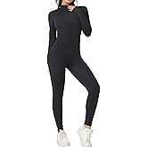 Kschenimy Long Sleeve Jumpsuits for Women‘s,Zip Up Romper Bottom Pants Bodysuit Yoga Workout Bodysuit