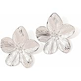 Gold Plated Flower Earrings Chunky Vintage Statement Big Daisy Camellia Gardenia Flowers Chic Metal Floral Stud Earrings for Women Boho Spring Summer Holiday Birthday Prom Party Trendy Jewelry