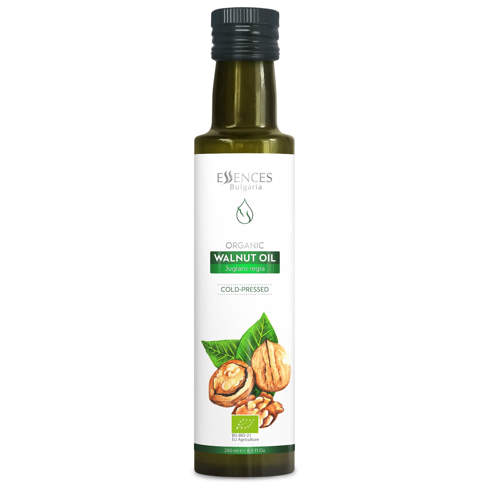 Essences Bulgaria Organic Walnut Oil 250ml | 100% Natural Cold-Pressed Oil | Extra Premium Quality | Excellent Taste | Dips | Salads | No Additives or Preservatives | Non-GMO | Vegan