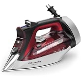 Rowenta Iron, Focus Excellence Stainless Steel Soleplate Steam Iron for Clothes, Retractable Cord, 400+ Microsteam Holes, Powerful steam, LED Display, 1750 W Ironing Clothes, Cordreel, Red DW5433