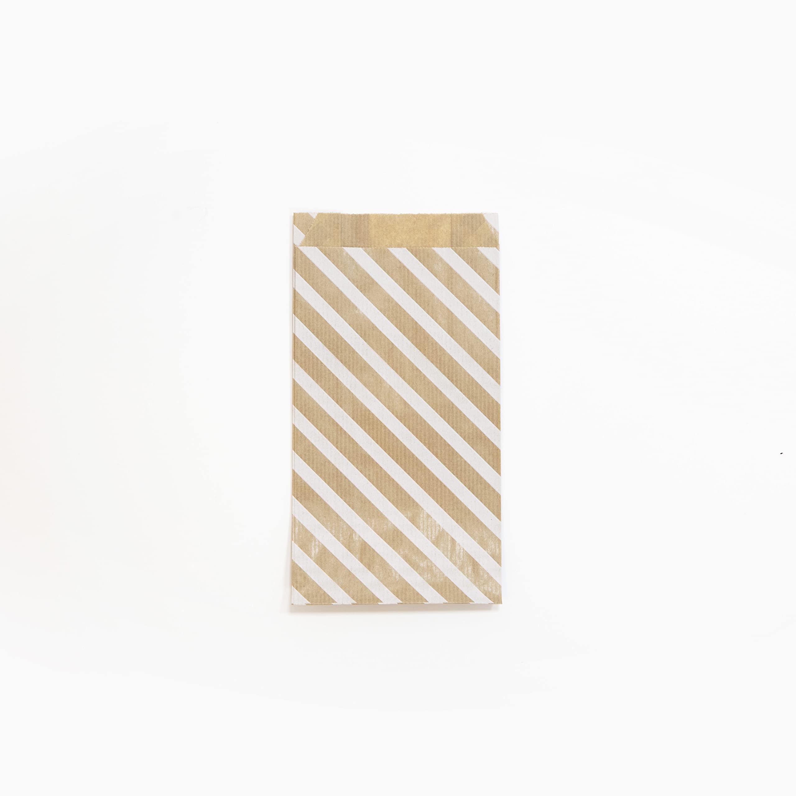 Clairefontaine 394109C - A Bag of 50 Kraft Pockets - 11x21+5cm - Pattern: White stripes - Ideal for: Candies, Candies, Paperbacks, Gift wrapping, gift Pocket
