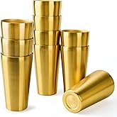 HOEGMST 10 Pack 18.6 oz Stainless Steel Insulated Cup, Double Wall Vacuum Small Metal Cup, Reusable Camping Cups Unbreakable Indoor Outdoor for Party, Home, Office, BBQ, Gold