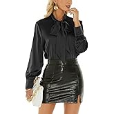 Escalier Women's Silk Blouse Long Sleeve Bow Tie Neck Button Down Shirts Casual Office Work Blouse Tops