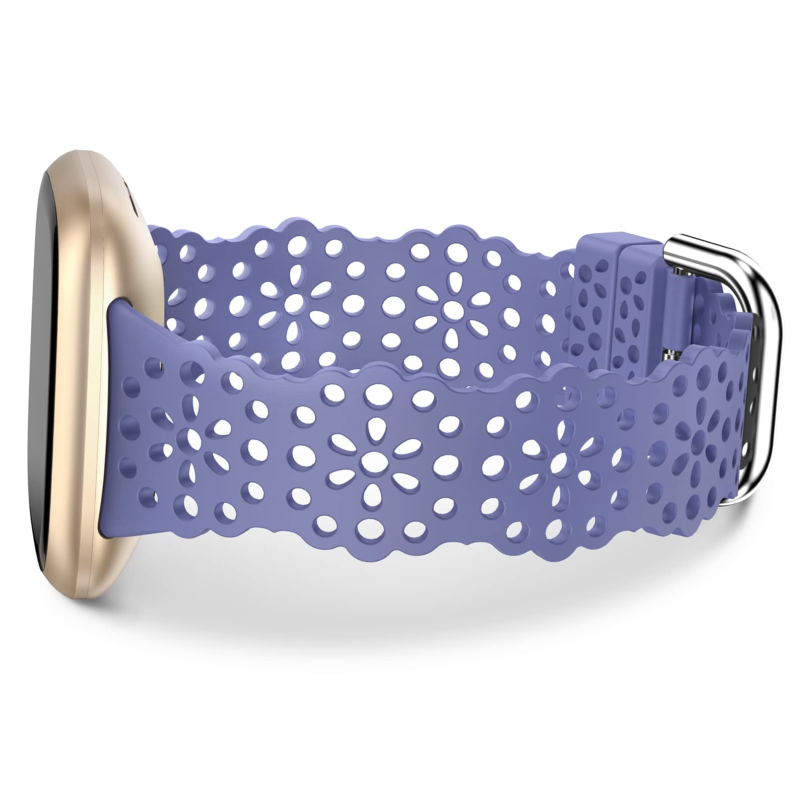 TOYOUTHS Lace Silicone Compatible With Fitbit Versa 3/Sense/Versa 4/Sense 2, Women Slim Cute Hollow-Out Sport Replacement Strap, Breathable Waterproof Soft, Purple — image 1