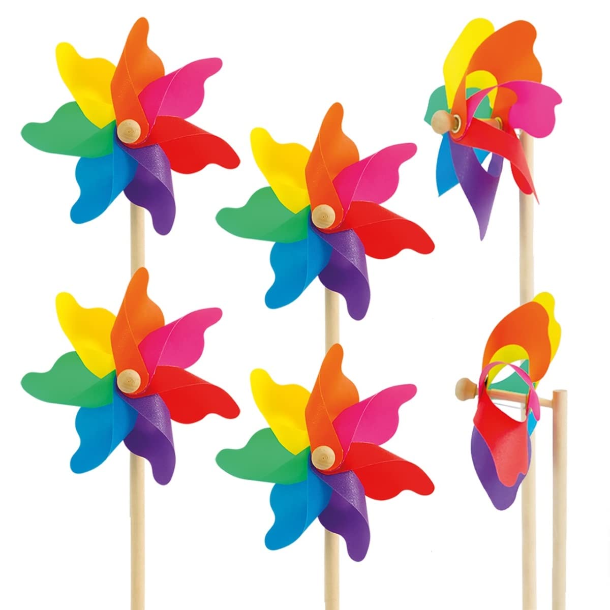 CIM Windmill - Moulin 14 Rainbow - set of 6 - UV-resistant and weatherproof - Windspinner - pre-assembled - incl. pole - charming decoration
