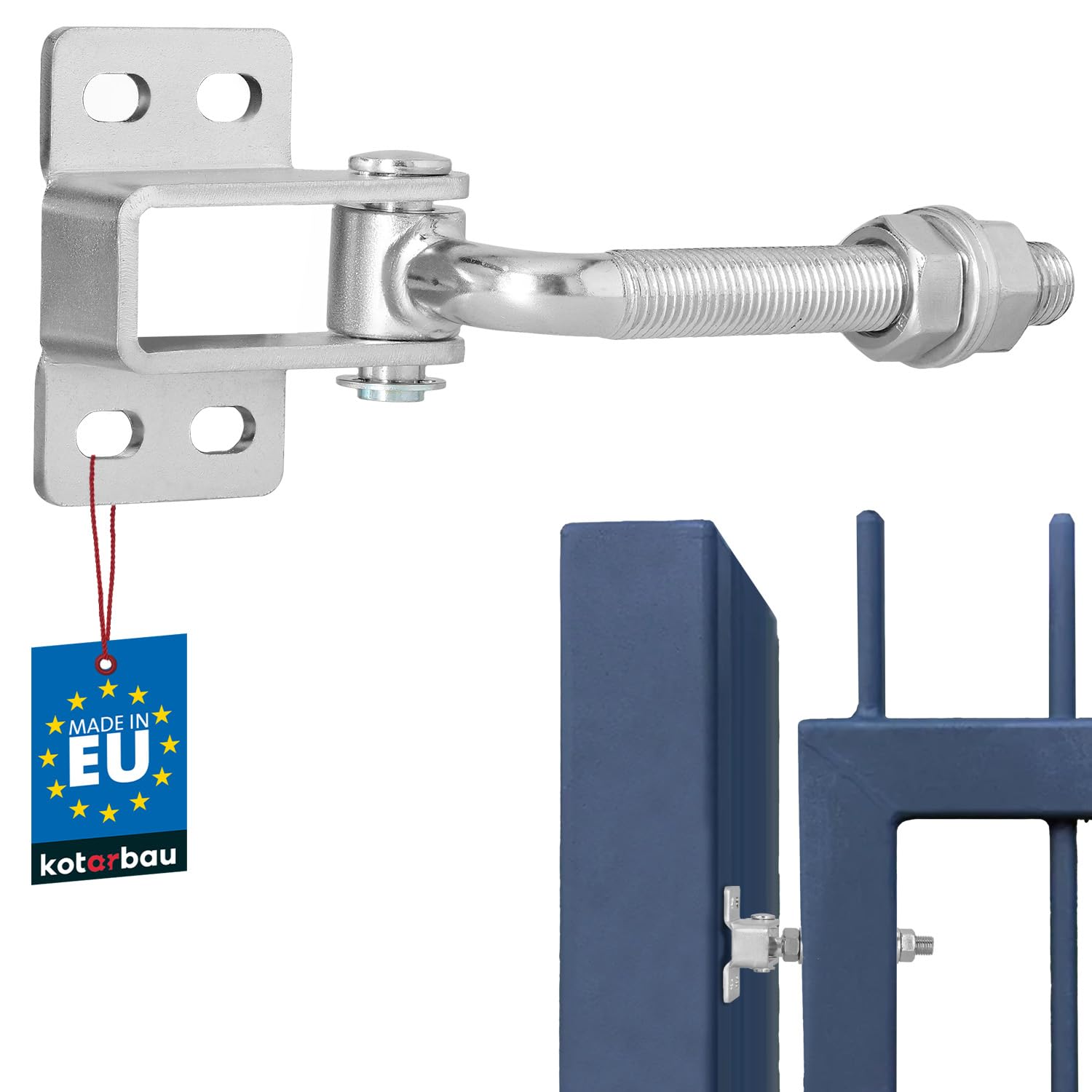 KOTARBAU® Gate Hinge - Steel - 125 mm (4.92 Inches) M16 - Silver - Adjustable - Heavy Duty Hinges - Garden Gate Hinges - Robust Hinge on Plate