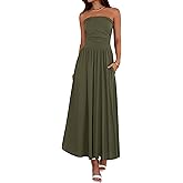 BTFBM Summer Maxi Dresses for Women 2026 Strapless Ruched Tube Top Beach Vacation Spring Wedding Guest Dress Pockets
