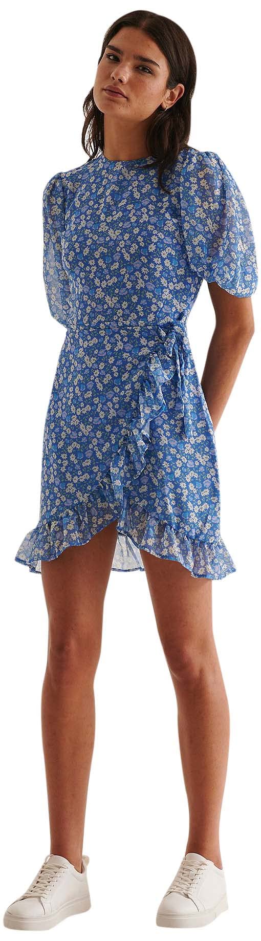 NA-KD Frilled mini Dress, Blue Flower, EU 44