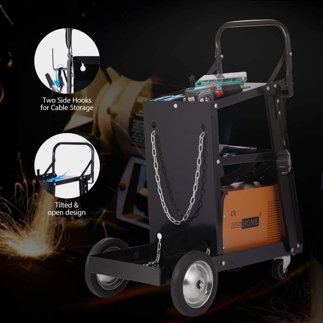 VIVOHOME Iron 3 Tiers Rolling Welding Cart with Wheels and Tank Storage for TIG MIG Welder and Plasma Cutter Black - - 
