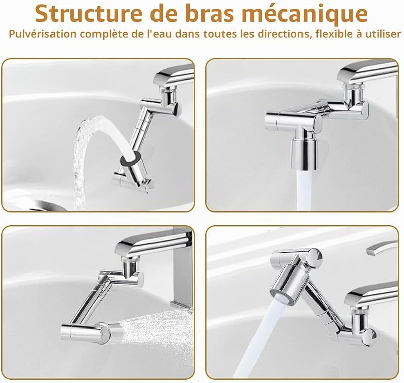 Embout de robinet rotatif, rallonge de robinet multifonction rotatif à 1440 °, avec 2 adaptateurs réglables, rallonge de robinet pour salle de bain et cuisine — photo 6 sur 7