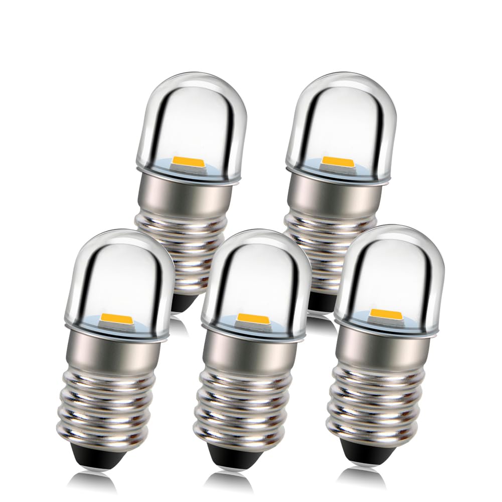 Ruiandsion 5pcs E10 Base Socket LED Bulb 3V Non-Polarity Warm White Replace Torch Headlight Headlamp Mini Head Lamp Flashlight Bulbs