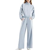 Casly Lamiit Women's 2 Piece Lounge Outfits Zip Up Sweat Set Contrast Striped Wide Leg Jogging Pants Travel Track Suit