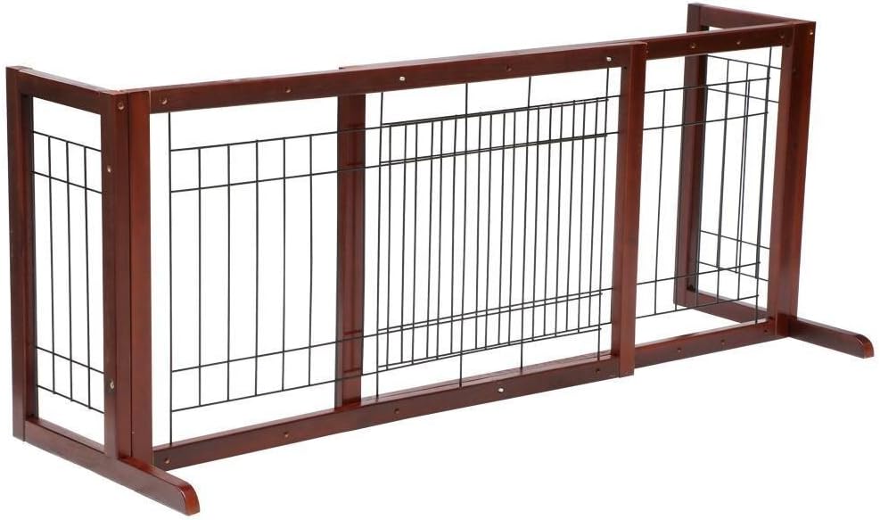 Topeakmart Adjustable Indoor Pet Fence Gate,Free Standing Dog Gate,Solid Wood Construction