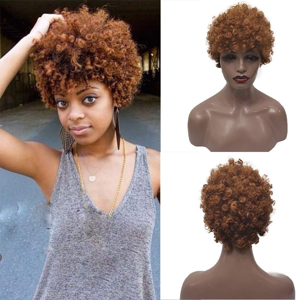 Afro Kinky Curly Brown Mixed Light Brown Color Short Curly Wig