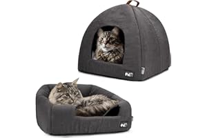 COSOC Cat Beds for Indoor Cats -Premium Pet Beds for Cats and Small Dogs, Cat Bed Cave, Comfortable Covered Cat Bed, Cat Tent, Kitten Bed, Small Animal Bed and Cat Hut with Cushioned Pillow (Large, Grey)