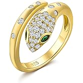 CAIDIKA Fashion Snake Ring for Women 14K Gold Plated/925 Sterling Silver Created Emerald Statement Open Design Rings 6-10 Size Cocktail Party Birthday Jewelry