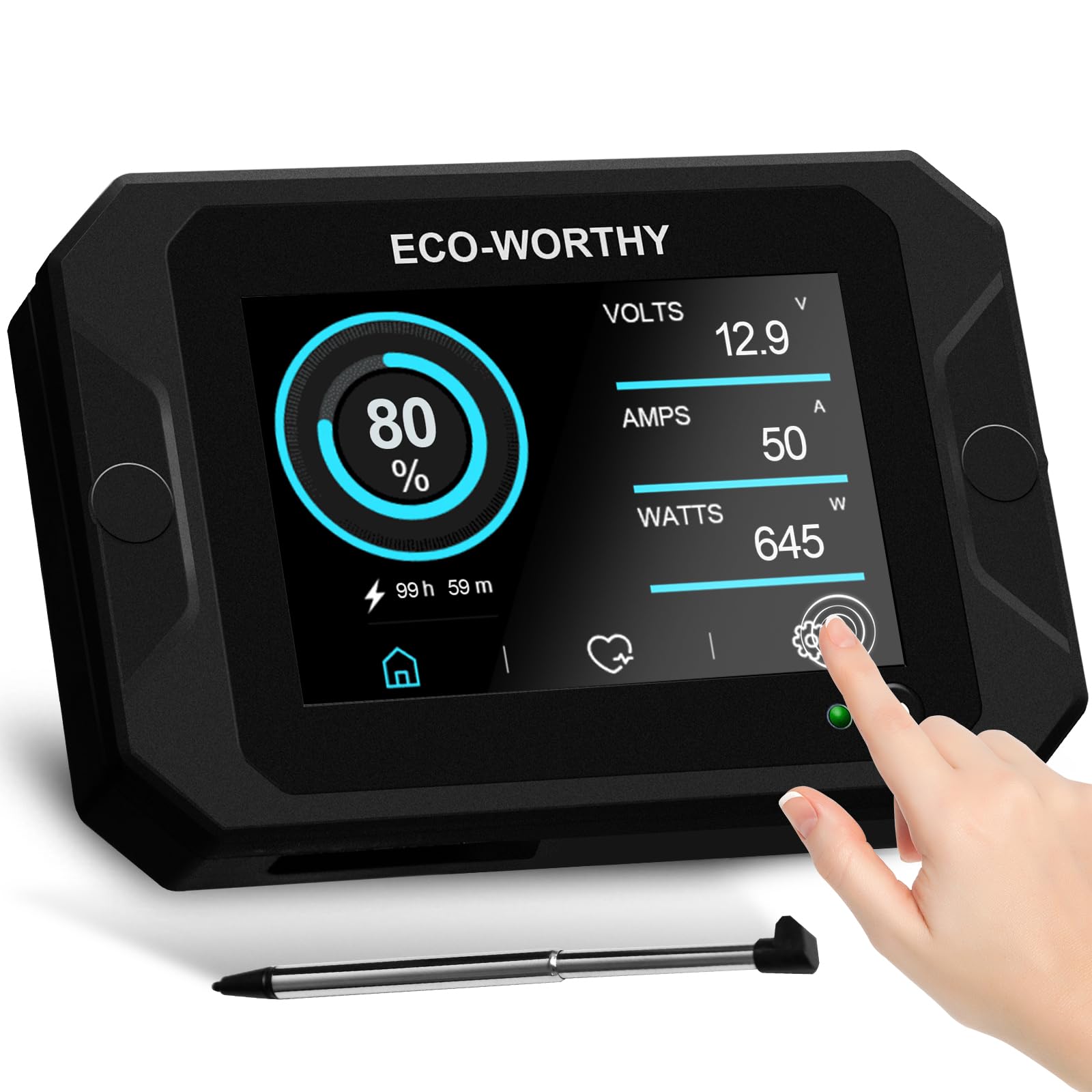 Photo 1 of ECO-WORTHY Battery Monitor with Hall Sensor Touchable Display, 9-80V 300A Battery Monitor with Alarm, for Li-ion/LiFePO4/AGM/Gel Battery in Golf Cart/RV/Solar System