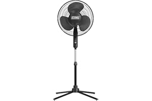 EZ-CHILL 16” Oscillating Pedestal Fan, 3-speed Options, 90-Degree Oscillating Head, Adjustable Height and Tilt, Powerful Air Flow, Black, MTFS-16B-BLK