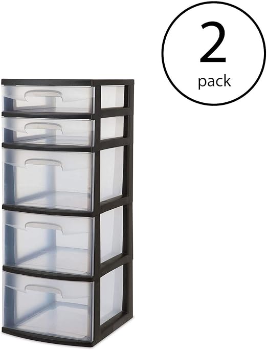 Amazon Com Case Of 2 5 Drawer Durable Tower Black White Home