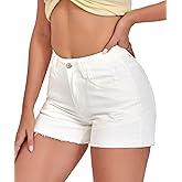 VIPONES Women Mid Rise Jeans Shorts Frayed Raw Hem Summer Stretchy Casual Denim Shorts